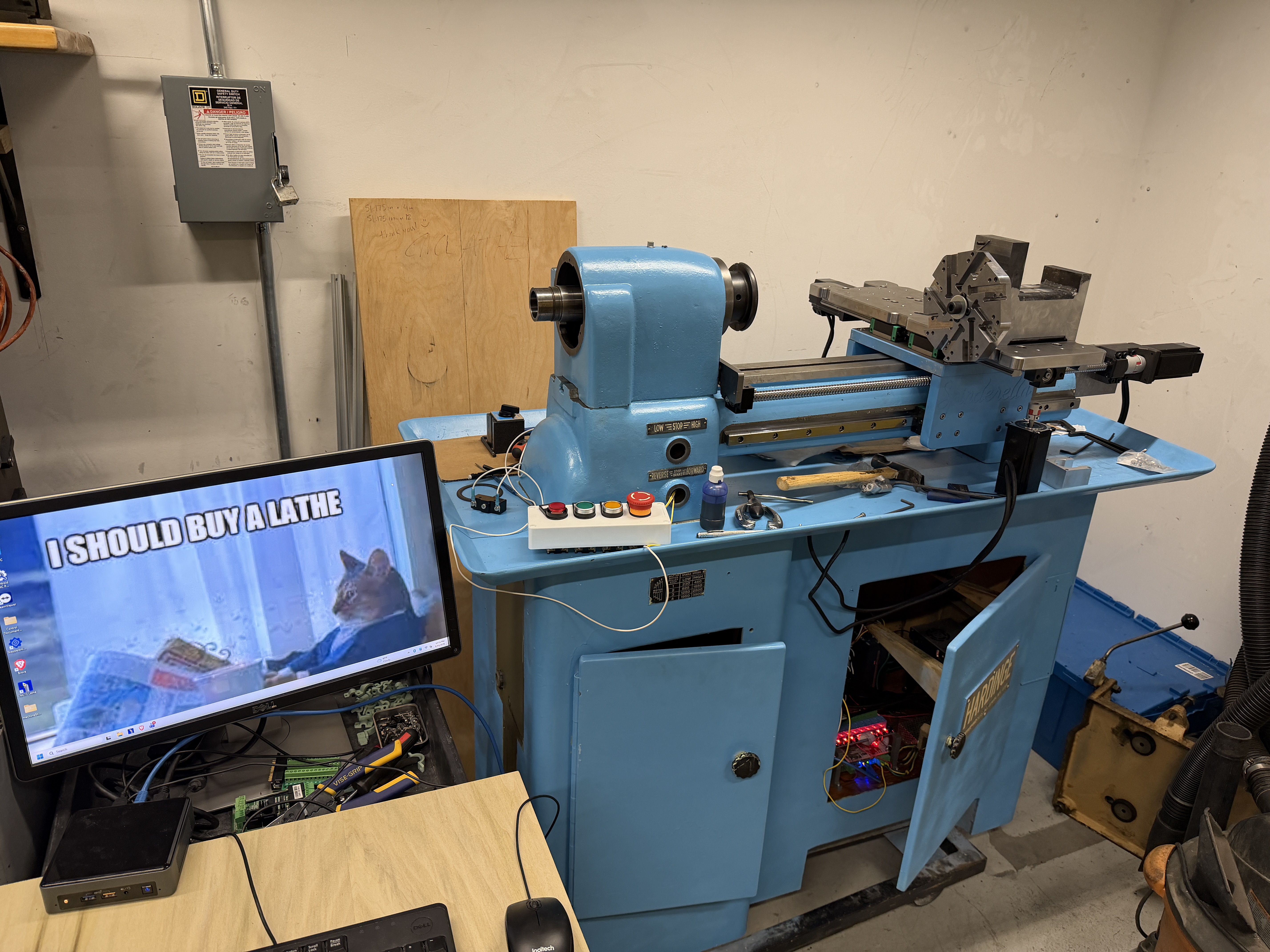 Lathe mid-retrofit, on the bench